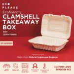 9×6″ Bagasse Lunch Box Ramah Lingkungan