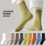 KK97 Kaos Kaki Wanita Japanese Mid Tube Solid Color Women Socks