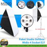 Softbox Studio Midio 50x70cm Reflektor 4 Socket E27 + Diffuser Lampu Foto Produk Konten