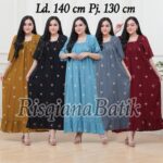 Risqina Batik Dress Midi Fuji Jumbo Long Motif Batik Elegan Ld 140 Bahan Rayon Adem Panjang Super Jumbo Premium